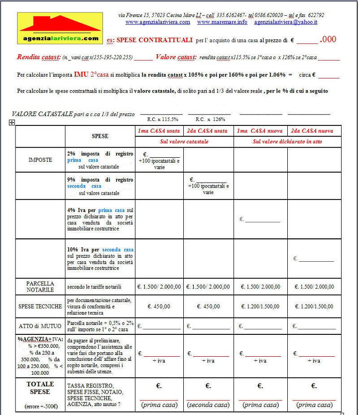 Appartamenti in affitto vada rosignano castiglioncello agenzia la ... Costo notaio diritto di abitazione